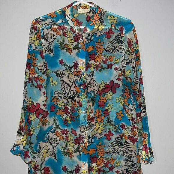 Marsh Landing Long Sleeve Silk Tunic Shirt Artsy Colorful Abstract Coastal - Picture 4 of 9